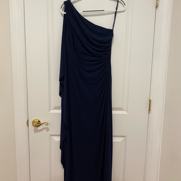 Lauren Ralph Lauren Dresses & Skirts - Ralph Lauren Navy one shoulder dress with cape